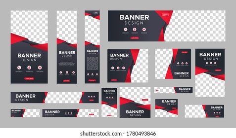 set of creative web banners of standard size with a place for photos. Business ad banner. Vertical, horizontal and square template. vector illustration EPS 10