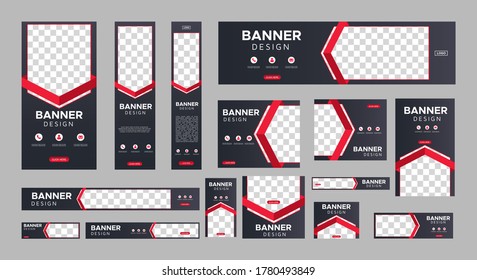 Set Of Creative Web Banners Of Standard Size With A Place For Photos. Business Ad Banner. Vertical, Horizontal And Square Template. Vector Illustration EPS 10