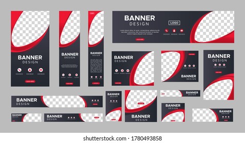 set of creative web banners of standard size with a place for photos. Business ad banner. Vertical, horizontal and square template. vector illustration EPS 10