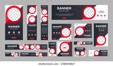 conjunto de banners web creativos de tamaño estándar con un lugar para las fotos. Cartel comercial. Plantilla vertical, horizontal y cuadrada. ilustración vectorial EPS 10