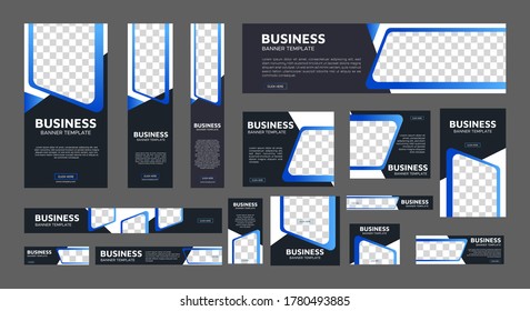 set of creative web banners of standard size with a place for photos. Business ad banner. Vertical, horizontal and square template. vector illustration EPS 10