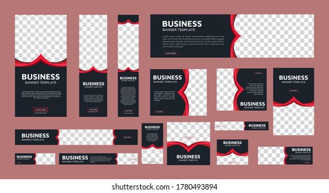 set of creative web banners of standard size with a place for photos. Business ad banner. Vertical, horizontal and square template. vector illustration EPS 10
