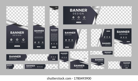 set of creative web banners of standard size with a place for photos. Business ad banner. Vertical, horizontal and square template. vector illustration EPS 10