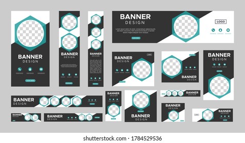 Set Of Creative Web Banners Of Standard Size With A Place For Photos. Business Ad Banner. Vertical, Horizontal And Square Template. Vector Illustration EPS 10