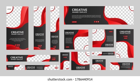 set of creative web banners of standard size with a place for photos. Vertical, horizontal and square template. vector illustration