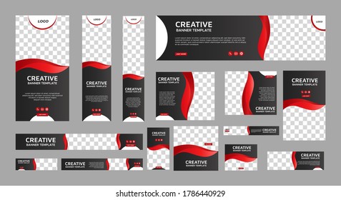 set of creative web banners of standard size with a place for photos. Vertical, horizontal and square template. vector illustration