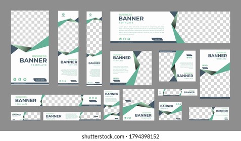conjunto de banners web creativos de tamaño estándar con un lugar para las fotos. Cartel comercial. Plantilla vertical, horizontal y cuadrada. ilustración vectorial EPS 10