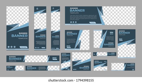 set of creative web banners of standard size with a place for photos. Business ad banner. Vertical, horizontal and square template. vector illustration EPS 10