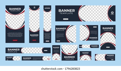 set of creative web banners in standard size with a place for photos. Vertical, horizontal and square template with Gradient black and red color . vector illustration EPS 10