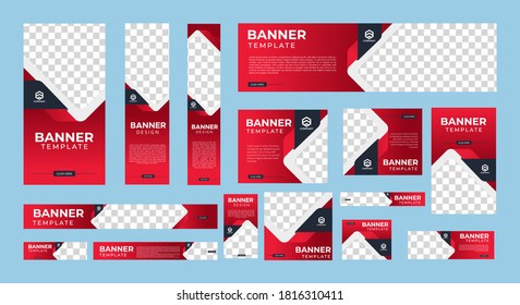 conjunto de banners web creativos de tamaño estándar con un lugar para las fotos. Cartel comercial. Plantilla vertical, horizontal y cuadrada. ilustración vectorial EPS 10