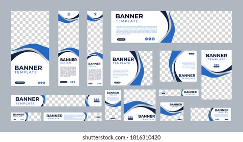 set of creative web banners of standard size with a place for photos. Business ad banner. Vertical, horizontal and square template. vector illustration EPS 10