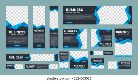 Set of Creative Web Banners of Standard Size with a Place for Photos. Business Ad Banner. Vertical, Horizontal and Square Template. Vector Illustration EPS 10