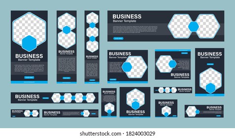 Set of Creative Web Banners of Standard Size with a Place for Photos. Business Ad Banner. Vertical, Horizontal and Square Template. Vector Illustration EPS 10