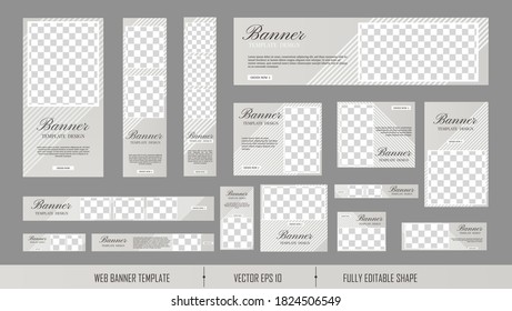 set of creative web banners of standard size with a place for photos. Vertical, horizontal and square template. Fashion Ad banner