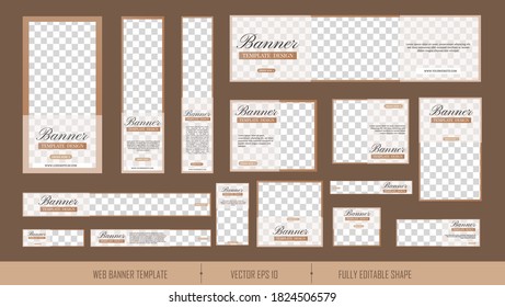 set of creative web banners of standard size with a place for photos. Vertical, horizontal and square template. Fashion Ad banner