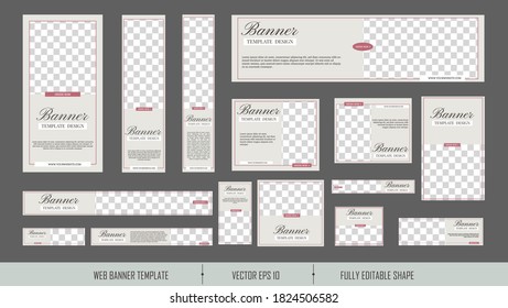 set of creative web banners of standard size with a place for photos. Vertical, horizontal and square template. Fashion Ad banner