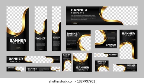 Set of Creative Web Banners of Standard Size with a Place for Photos. Business Ad Banner. Vertical, Horizontal and Square Template. Vector Illustration EPS 10