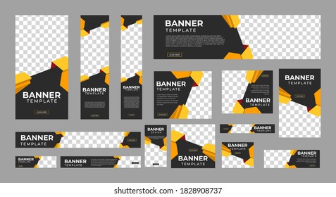 Set of Creative Web Banners of Standard Size with a Place for Photos. Business Ad Banner. Vertical, Horizontal and Square Template. Vector Illustration EPS 10