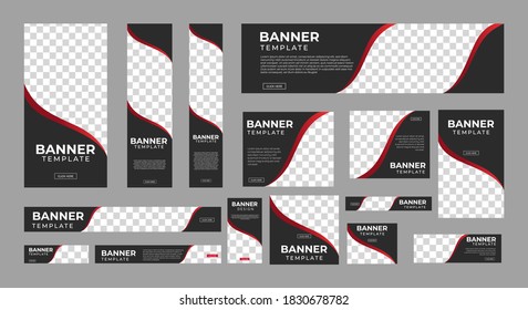 Set of Creative Web Banners of Standard Size with a Place for Photos. Business Ad Banner. Vertical, Horizontal and Square Template. Vector Illustration EPS 10