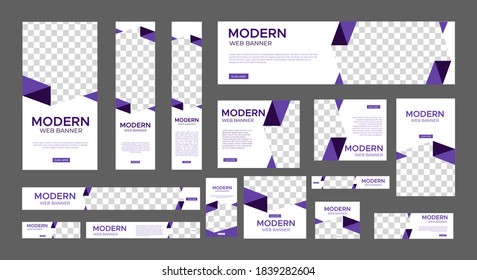 set of creative web banners of standard size with a place for photos. Vertical, horizontal and square template. vector illustration