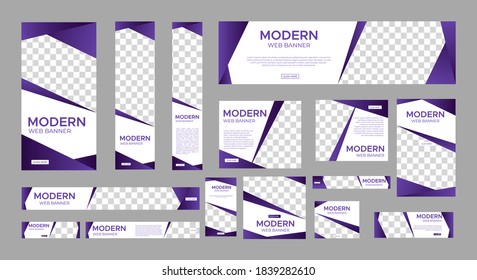 set of creative web banners of standard size with a place for photos. Vertical, horizontal and square template. vector illustration