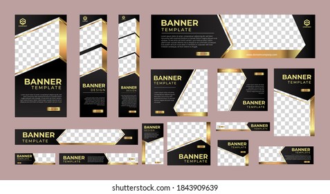 conjunto de banners web creativos de tamaño estándar con un lugar para las fotos. Plantilla vertical, horizontal y cuadrada. ilustración vectorial