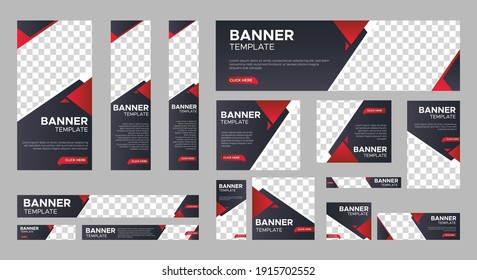 conjunto de banners web creativos de tamaño estándar con un lugar para las fotos. Cartel comercial. Plantilla vertical, horizontal y cuadrada. ilustración vectorial EPS 10	
