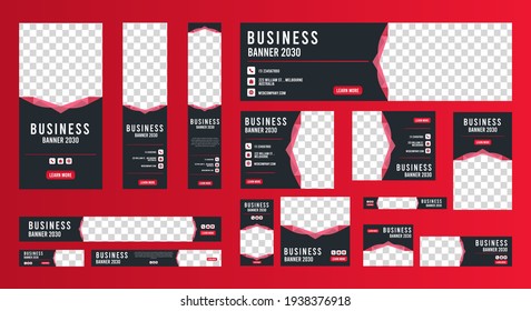 conjunto de banners web creativos de tamaño estándar con un lugar para las fotos. Plantilla vertical, horizontal y cuadrada. ilustración vectorial