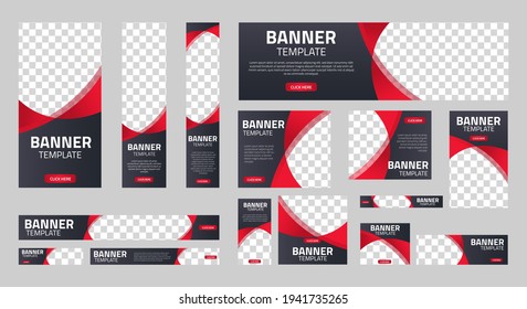 set of creative web banners of standard size with a place for photos. Business ad banner. Vertical, horizontal and square template. vector illustration EPS 10	