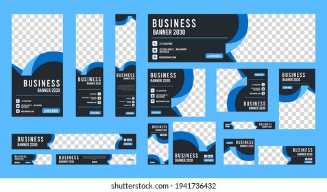 conjunto de banners web creativos de tamaño estándar con un lugar para las fotos. Plantilla vertical, horizontal y cuadrada. ilustración vectorial