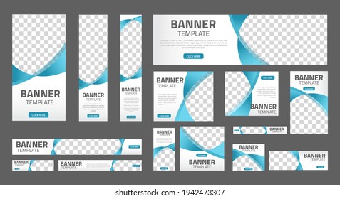 conjunto de banners web creativos de tamaño estándar con un lugar para las fotos. Cartel comercial. Plantilla vertical, horizontal y cuadrada. ilustración vectorial EPS 10	