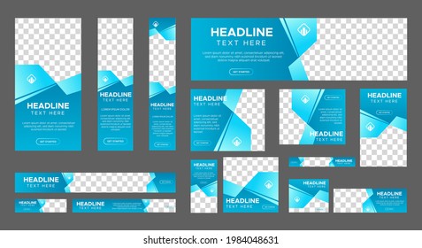 Set of creative web banners of standard size with a place for photos. Vertical, horizontal and square template. Vector EPS 10