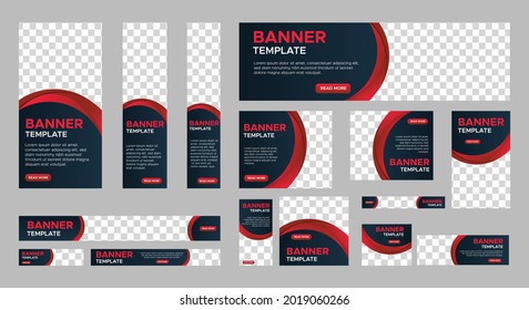 Set of creative web banners of standard size with a place for photos. Vertical, horizontal and square template. Vector illustration EPS 10
