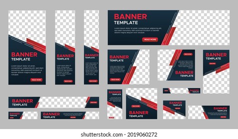 Set of creative web banners of standard size with a place for photos. Vertical, horizontal and square template. Vector illustration EPS 10
