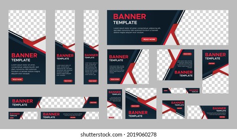 Set of creative web banners of standard size with a place for photos. Vertical, horizontal and square template. Vector illustration EPS 10
