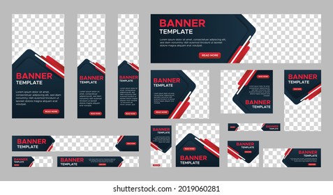 Set of creative web banners of standard size with a place for photos. Vertical, horizontal and square template. Vector illustration EPS 10
