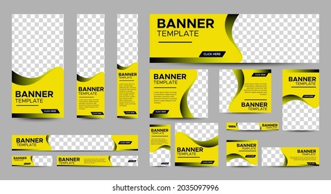 set of creative web banners of standard size with a place for photos. Vertical, horizontal and square template. vector illustration	
