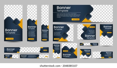 conjunto de banners web creativos de tamaño estándar con un lugar para las fotos. Plantilla vertical, horizontal y cuadrada. ilustración vectorial EPS 10