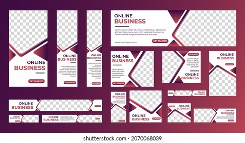 set of creative web banners of standard size with a place for photos. Business ad banner. Vertical, horizontal and square template. vector illustration EPS 10