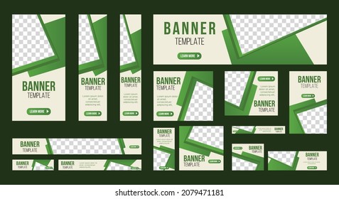 set of creative web banners of standard size with a place for photos. Vertical, horizontal and square template. vector illustration