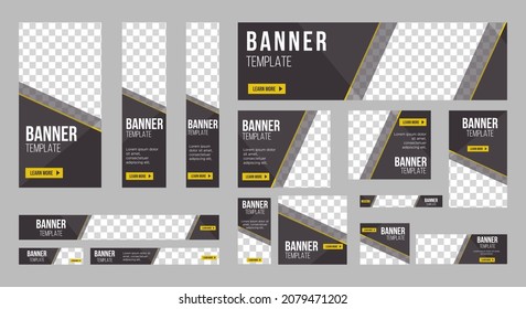 set of creative web banners of standard size with a place for photos. Business ad banner. Vertical, horizontal and square template
