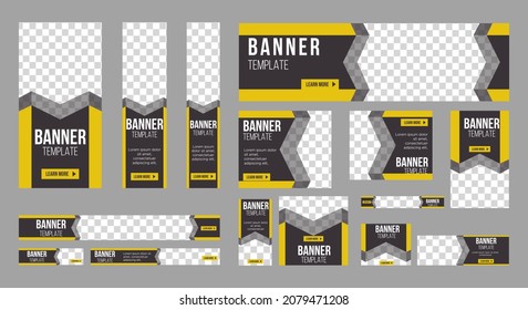 set of creative web banners of standard size with a place for photos. Business ad banner. Vertical, horizontal and square template
