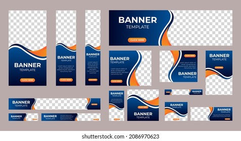 set of creative web banners of standard size with a place for photos. Vertical, horizontal and square template. vector illustration