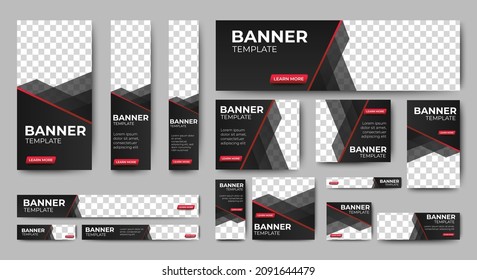 set of creative web banners of standard size with a place for photos. Gradient black. Business ad banner. Vertical, horizontal and square template. - Shutterstock ID 2091644479