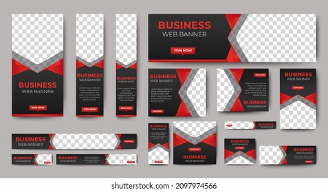 set of creative web banners of standard size with a place for photos. Business ad banner. Vertical, horizontal and square template. vector illustration EPS 10