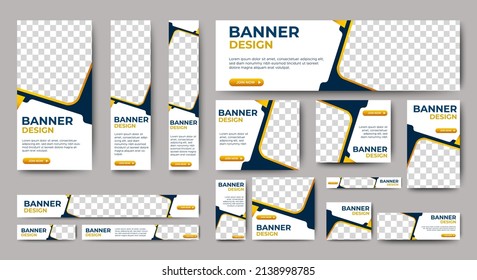 set of creative web banners of standard size with a place for photos. Business ad banner. Vertical, horizontal and square template
