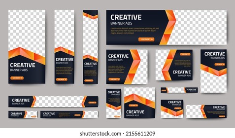 conjunto de banners web creativos de tamaño estándar con un lugar para las fotos. Plantilla vertical, horizontal y cuadrada. ilustración vectorial