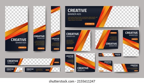 set of creative web banners of standard size with a place for photos. Vertical, horizontal and square template. vector illustration