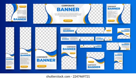 conjunto de banners web creativos de tamaño estándar con un lugar para las fotos. Plantilla vertical, horizontal y cuadrada. ilustración vectorial	
