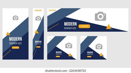 set of creative web banners of standard size with a place for photos. Gradient black. Business ad banner. Vertical, horizontal and square template.